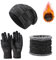 JXCTNNU Mütze Schal Handschuh Sets Wintermütze Unisex Beanie Strickmütze Winterschal Thermo Touchscreen Handschuhe Ski 3-in-1 Wintermütze Verdickung Set für Herren Damen (Schwarz)