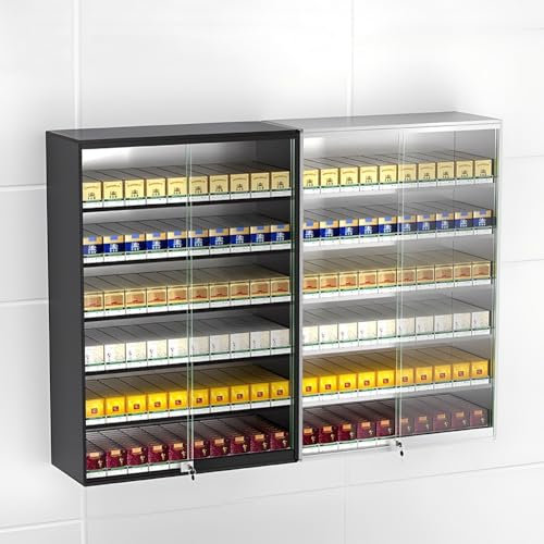 Vitrine à Cigarettes, Armoire à Cigarettes en Verre trempé avec Porte en Alliage d'aluminium avec Serrure de sécurité, Support à Cigarettes Mural, avec Poussoir à Cigarettes Automatique, pou