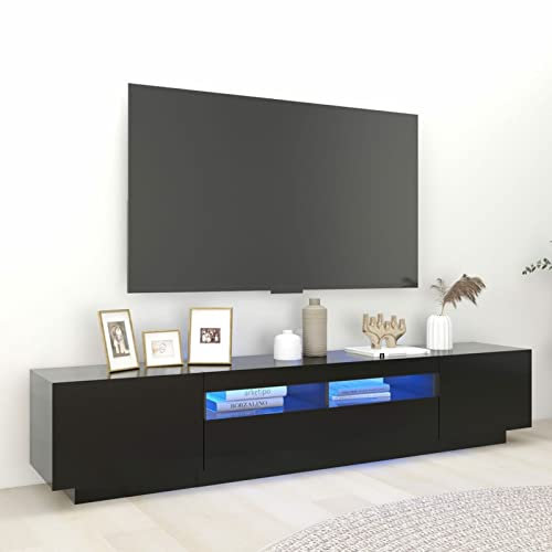 IKAYAA Mobile Porta TV con LED 200 cm Mobile TV 200 Armadio Moderno per TV Supporto TV per Soggiorno o Salotto-Nero-200 x 35 x 40 cm