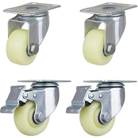 Lot de 4 roulettes pivotantes en nylon silencieuses de 7,6 cm pour meubles, rotatives à 360 degrés, parfaites pour tables basses et pots de fleurs 2 avec frein 2 sans frein