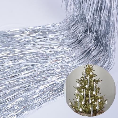 YUKL Lametta Eiszapfen 4000 Stränge Metallic Silber Lametta Weihnachtsbaum Luftschlangen Party Dekoration 45,7 cm Lametta für Weihnachtsbaum Eiszapfen Indoor Outdoor Xmas Neujahr Disco Geburtstag