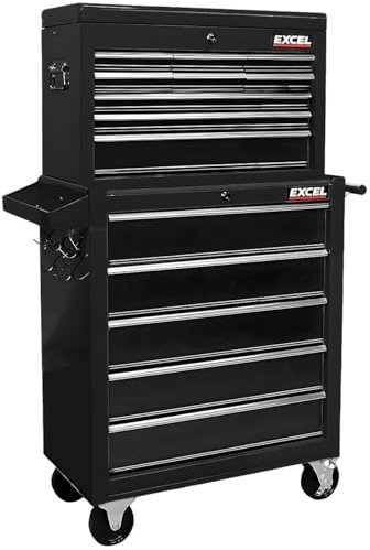 Excel 14 Drawers Tool Chest Storage Roller Cabinet - Top Chest, Tool Cabinet, Metal Tool Chest with Drawers, Wheel, Handle, Lockable Tool Box Trolley for Garage Workshop