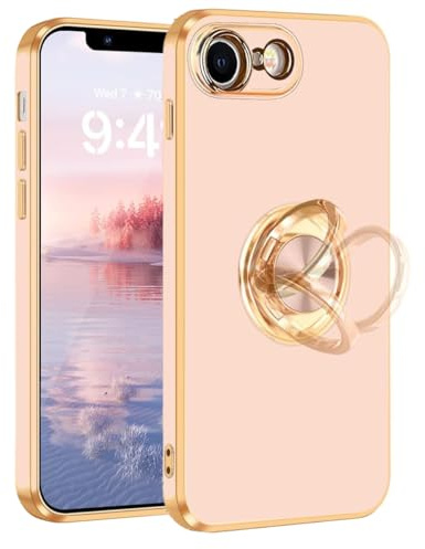 Knoowcase for iPhone 16e Case 360°Rotatable Stand Ring Shockproof TPU Cover Protective Slim Phone Cover for iPhone 16e Phone Case, Pink