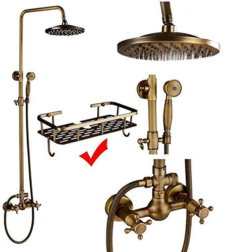 JWBXFYXW Antique Messing Duschsystem mit Porzellan Keramikdusche Säule Schwenkbad Ausguss Dual Knöpfe Mixer Tap Luxus Duscharmatur Kit Kit