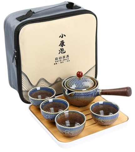 UTHCLO Té Cerámico Kit para Preparar Té Chino Tazas Portátiles Bandeja De Bolsa De Almacenamiento