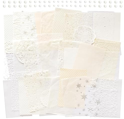 2 Packungen ästhetisch strukturiertes Papier, grundlegendes Scrapbook-Zubehör, dekorative Netzstoffbögen, gemischte Materialien, beiges Thema für Junk Journal, Planer, Geschenkverpackung (Simple)