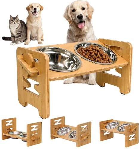 Gamelle Chien Surélevée, Gamelles Surélevées de 6 Hauteurs Ajustables, Gamelle Surélevée pour Chien avec 2 Bols en Acier Inoxydable, pour Petits Chiens et Chats