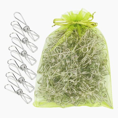 BONYCUST 100 Pack Metal Clothes Pegs, Stainless Steel Clothes Pegs for Laundry, Washing Line, Snack Bags, Paper Files