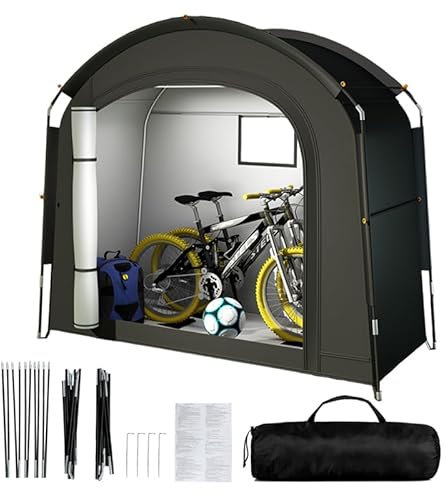 Fahhrradgarage Wasserdicht, Fahrradzelt für 4-5 Fahrräder 220X150X185, Schwergewicht 210D Oxford Fahrrad Abdeckungen Wasserdicht, tragbares Lagerzelt end Gerätehaus für Fahrräder, Gartengeräte
