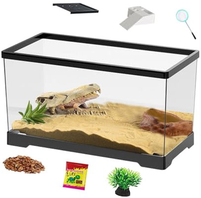 Fenayuu Terrarium pour reptiles, aquarium pour tortues d'eau et amphibiens, avec système de filtration et éclairage inclus, noir, 29 x 17,5 x 18 cm