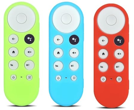 CLVIZCXOM 3 Pack Remote Cover Fit for Chromecast Google TV Remote Control | Red & Glow Blue & Glow Green, Anti-slip Shockproof Silicone Protective Case