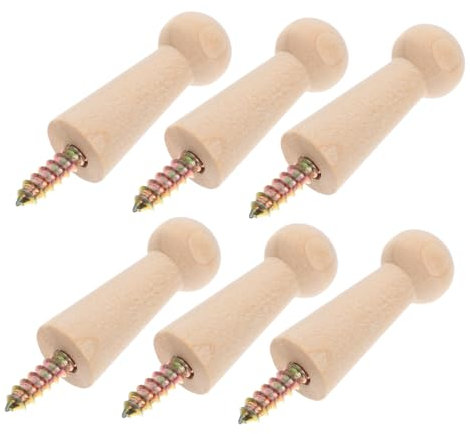 ULTECHNOVO Ganchos Colgantes De Madera Tornillo, 6 Piezas, Diseño Sin Pintar, Ganchos Para Abrigos y Sombreros, Perchas Pequeñas Para Pared, Uso Interiores y Organización