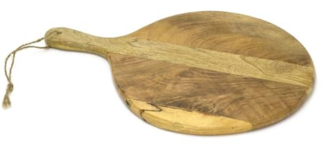 Round Mango Wood Chopping Board with Handle | Rustic Serving & Charcuterie Platter | Wooden Cheese Board for Kitchen or Entertaining - 40x30cm