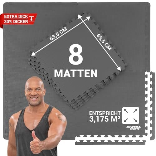 Miweba Sports Bodenschutzmatte BS100 | 18-teilig 3,175 m² | Yogamatte | Gymnastikmatte | Puzzlematte | Sportmatte | Fitnessmatte | Gummimatte | Turnmatte | Trainingsmatte | Bodenmatte