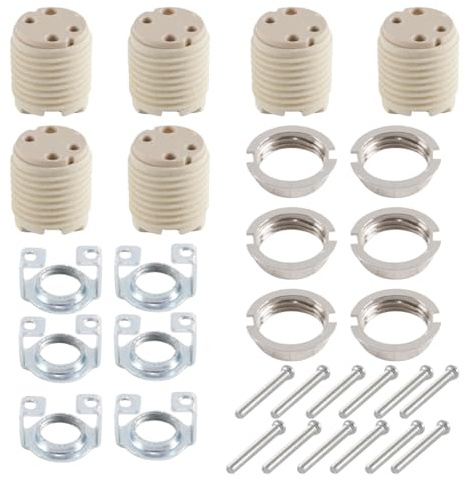 Durlo Douilles G9 avec support, douille halogène en céramique filetée G9 avec anneau et pour ampoule (lot de 6)