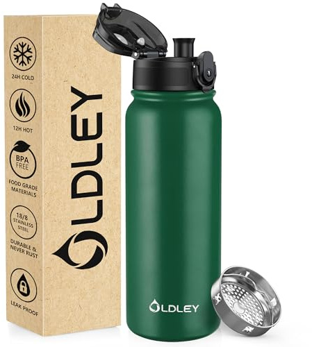 OLDLEY 600ml/20oz Stainless Steel Water Bottle Double Walled Vacuum Flask Keep Drink Hot and Cold Leakproof BPA Free 600ML Metal Insulated Water Bottle for Sport School Outdoor Hiking (Mountain Green)