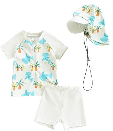 JiAmy UV Badebekleidung Baby Junge Badeanzug mit Hut Badeanzug Baby Kinder Schwimmanzug 18-24 Monate White