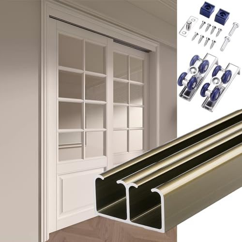 Bypass Door Hardware Kit for 2 Doors, 4 to 10 ft Track System, Easy Installation for Closet and Pocket Doors