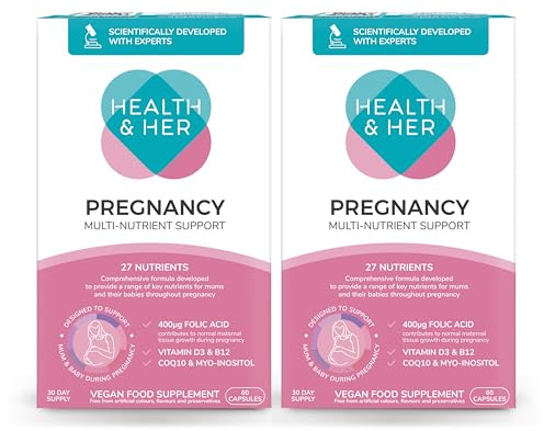 Health & Her Pregnancy Multivitamins for Women, Vegan, 60 Day Supply | Pregnancy multivitamins with folic acid, B12, zinc, selenium & magnesium; Vegan, gluten free; 120 Capsules