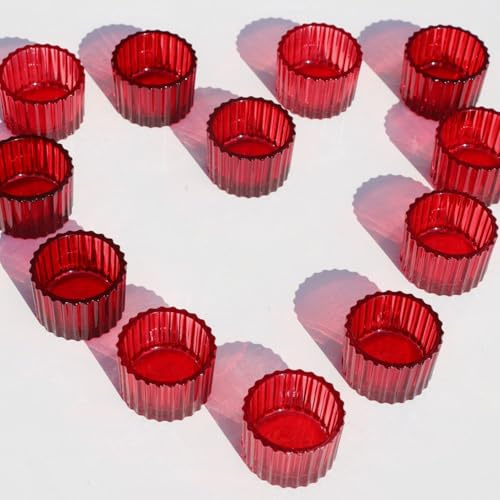 12 Petits Photophore Verre, Rouges Bougeoirs Verre pour la Saint-Valentin | Vohocandle Chandelier Bougeoir Côtelés pour la Décoration de Noël, Anniversaire, Mariage, Intérieure, église (5 L × 3,5 H cm)