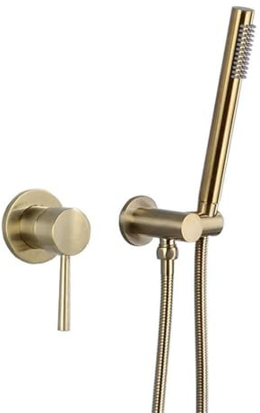 Badezimmer-Dusch-Set, Wandmontage, Kalt- und Warmwasser-Mischbatterie mit Handbrause, gebürstetes Gold-Finish