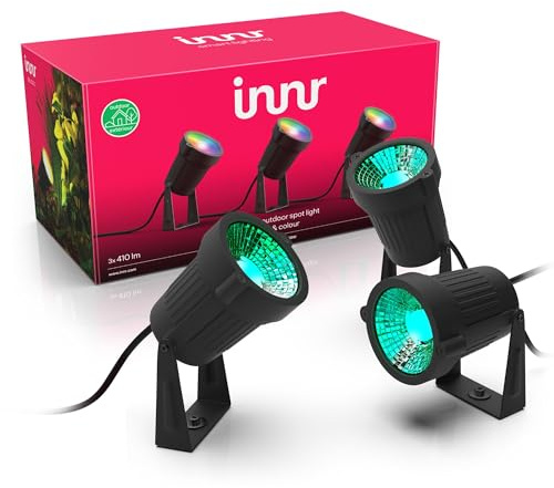 Innr Smart Garden Spotlight Set (3-Pack), Zigbee, Works with Hue* & Alexa (Bridge Required), White & Colour LED Outdoor Spotlights for Garden & Terrace, IP65 Waterresistant