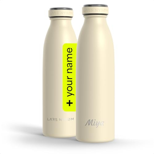 LARS NYSØM Personalised Stainless Steel Water Bottle 350ml, 500ml, 750ml, 1L, 1.5L | Insulated Bottle Suitable for Carbonated Drinks with Engraving | Bottle as Gift with Name (Almond Beige, 500ml)