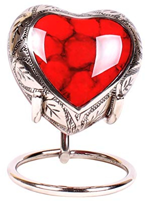 UrnsWithLove Urna de cremación con Forma de corazón para Cenizas con Nueva Tapa Mejorada, urna Conmemorativa de corazón pequeño con Lazo y Soporte (Nublado Rojo)
