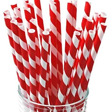 Red & White Striped Paper Drinking Straws, Biodegradable & Eco-Friendly - Pack of 25 or 100 (100)