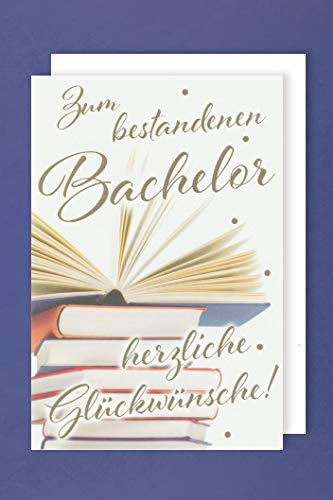 Bachelor Prüfung Grußkarte Karte Bestanden Bücher 16x11cm