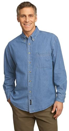 Port & Company Long Sleeve Value Denim Shirt-SP10-L-Faded Blue