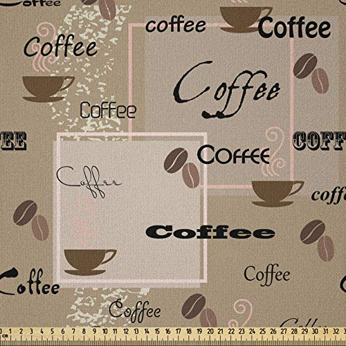 ABAKUHAUS Kaffee Stoff als Meterware, Kaffee Typografie Bohnen, Microfaser Multi Zweck Dekostoff für Kunsthandwerke, 3M (230x300cm), Hellbraun Schwarz