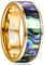 NUNCAD Ring Herren/Damen Gold 8mm, Unisex Wolfram Ring mit Galvanisiert Hart Muschel Größe 65