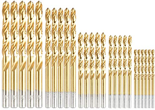 AGT Metall-Bohrer: HSS-Bohrer-Set, Titan-beschichtet, je 5x in 3/4/5/6/8 mm (Bohrer-Sets Metall, Stahlbohrer, Bohrmaschinen)