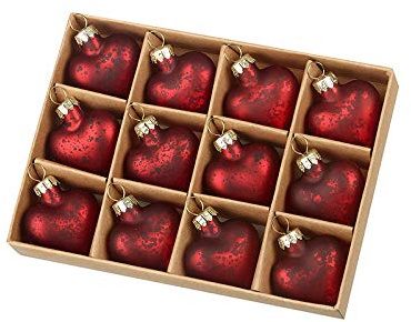 Ginger Interiors Heaven Sends Weihnachtskugeln, Herz, Rot, 12 Stück