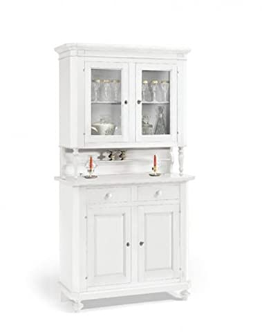Mar.c.a. Design - Vitrine für Wohnzimmer Neapoletana Elegant, Vitrine weiß matt, Kristallglas aus Pappelholz mit 2 Türen, Sockel und Etagere, Möbelstück für Wohnzimmer, Kunst Povera - Made in Italy