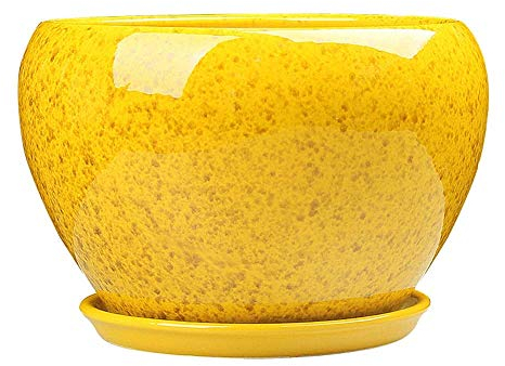 NICETOW Vaso de Flores Simples Estilo chinês Esmalte de Flores amarelas Vaso de cerâmica Grande Vaso de Plantas suculentas com Bandeja varanda ao ar Livre Plantador respirável Vaso de orquíd
