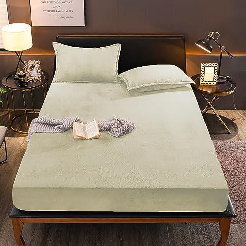 Boqingzhu Flauschige Plüsch Spannbettlaken 180x200cm Beige Weiß Fleece Flanell Cashmere Touch Spannbetttuch Winter Kuschelig Bettlaken für 25 bis 30cm Matraze