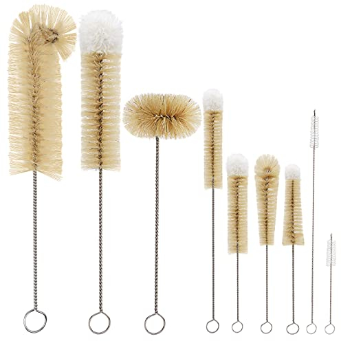 MASTERTOP Set 9 Goupillons à Bouteille Ecouvillon à Bouteille Longues en Rayonne de Coco, Lot Brosses de Nettoyage pour Biberon, Tasse, Verre, Paille, Carafe, Thermos et Gobelet