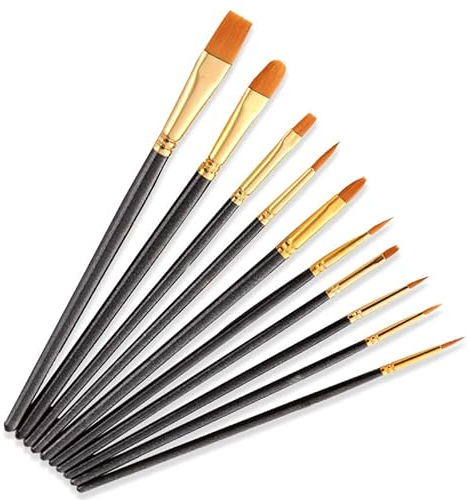 Acrylfarben Pinsel 10 Stück Nylon Acryl Malpinsel für Aquarell Ölgemälde Pinsel Brush Set 3 Farben(Schwarz)