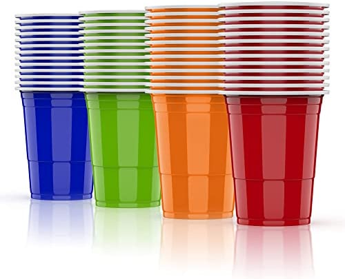 AOLUXLM 52pcs Reusable Plastic Cups - Red Cup, Blue Cup, Orange, Green Cup, Disposable Cups Set for Garden Games, Outdoor Games, Hen Party, Holiday, BirthdaChristmas, Easter, New Year's Eve