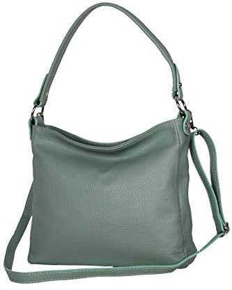 AmbraModa GL35 - Damen Handtasche Schultertasche Umhängetasche aus genarbtem Rindsleder (Avocadogrün)