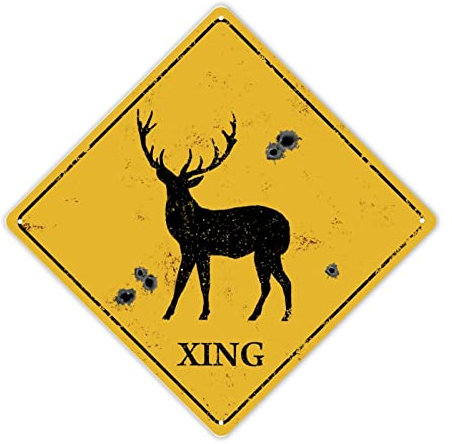 Madcolitote Segnale di attraversamento cervo alce xing segno proiettile fori cartello stradale cacciatore animale novità recinzione stradale rustico fattoria decorazione da parete avvertimento metallo