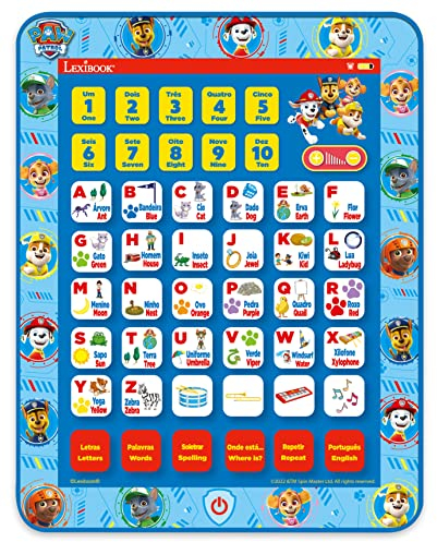 Lexibook, Paw Patrol, Tableta Educativa Bilingüe Interactiva, Juguete para Aprender el Alfabeto Letras números Palabras deletreo y música, Inglés/Portugués, Azul, JCPAD002PAi4
