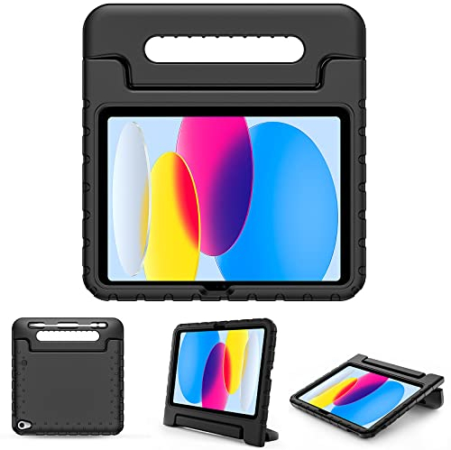 ProCase Kinder Hülle mit Kickstand für iPad 10/11 Genaration 2022 2025 (A16) Ultra Leicht Stoßfest Robust Kind Schutzhülle Umwandelbar Handgriff Handle Standfunktion -Schwarz