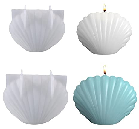 BYNYXI Lot de 2 moules en silicone en forme de coquillage 3D - Moule à bougie - Moule à bougie - Moule en silicone - Moule à bougie - Moule en silicone - Petit coquillage Saint-Jacques - Cristal époxy