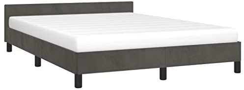 vidaXL Bettgestell mit Kopfteil, Bettrahmen mit Lattenrost, Bett Polsterbett mit Stützbeinen, Schlafzimmerbett Doppelbett, Dunkelgrau 140x200cm Samt