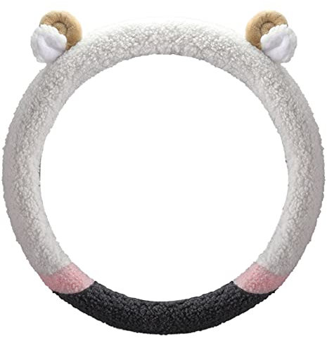 Cartoon-Lenkradbezug, Asudaro Geweih-Plüsch-Winter-Cartoon-Lenkradbezug, süßes Tier, Auto-Lenkradbezug, 38 cm, Rutschfester Winter-Warmer Auto-Lenkradbezug Weiß Rosa