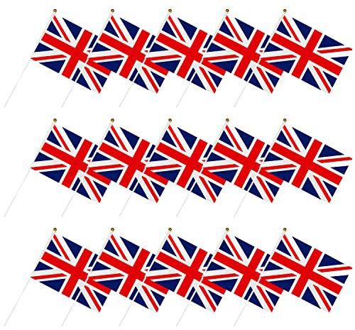 15pcs Union Jack, Mini Waving Flags, Party Decoration Bunting, King Charles III Coronation Souvenir, Suitable for Celebrating Royal Celebrations, Sporting Events (14 * 21cm)