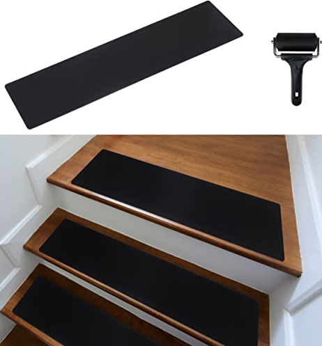 cocofy Treppenstufen Matten modern 5er Set, 75x20 cm groß Filz selbstklebend | Stufenmatten innen 5 Stück Teppich Treppenstufen Treppenteppich selbstklebend Treppen Teppichstufen Stufenteppich schwarz